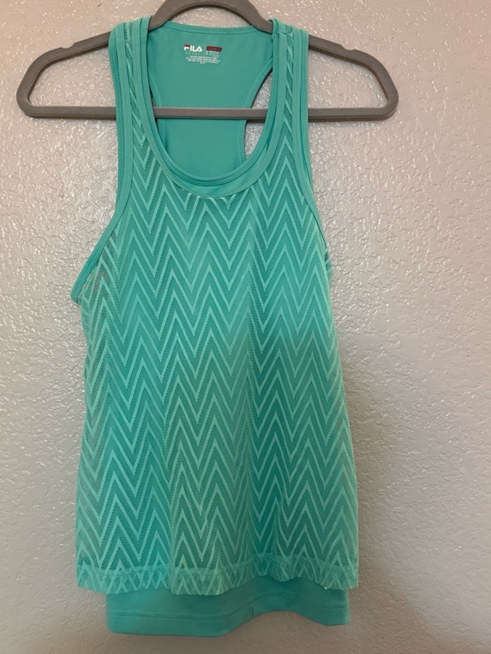 FILA Teal Chevron Mesh Layered Racerback Tank